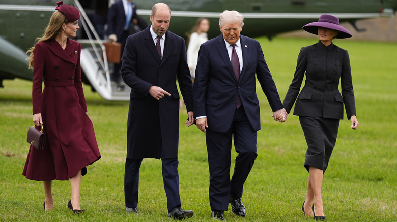 Melania Trump and Donald Trump walking with Princess Catherine and Prince William