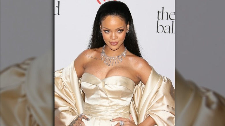 Rihanna in gold gown