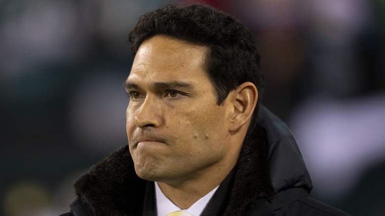 Mark Sanchez looks on during a 2021 game