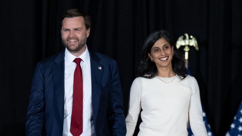 Erika Kirk; JD and Usha Vance holding hands