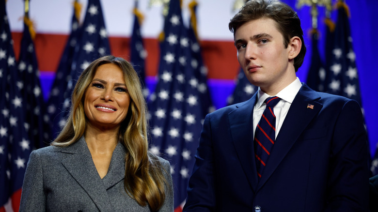 Melania and Barron Trump on stage