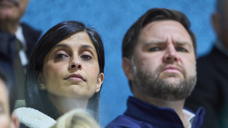 Usha and JD Vance pictured together looking solemn